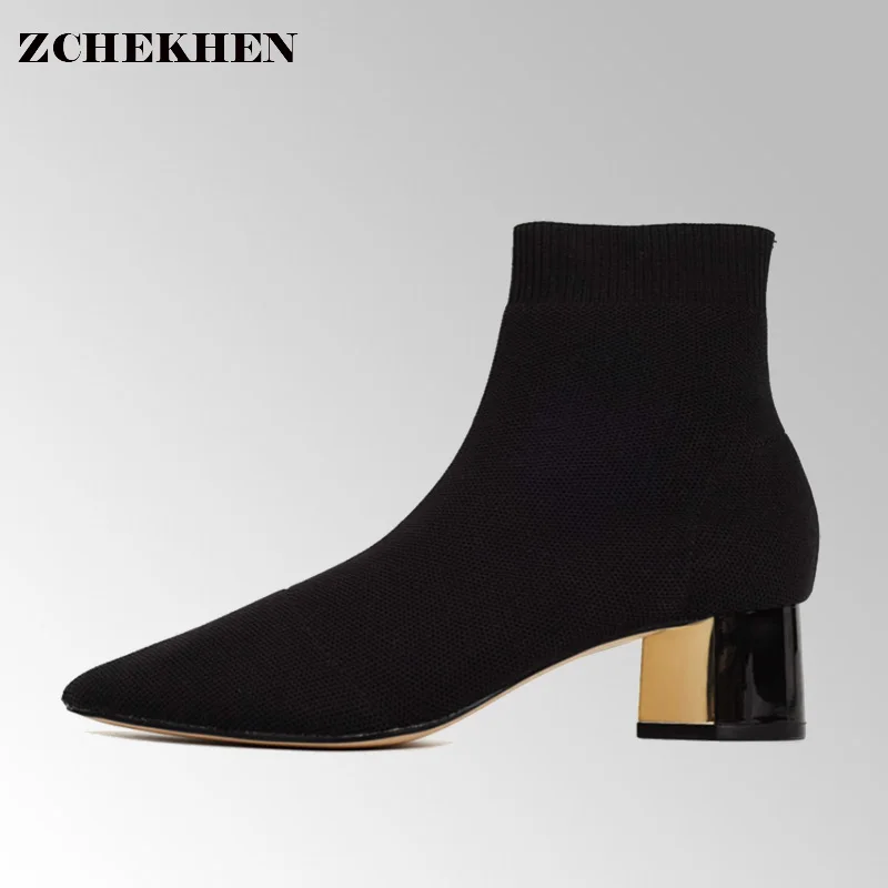 Online De moda Kardashian tobillo elástico calcetines Botas de grueso med tacones estirar las mujeres Sexy zapatos de dedo del pie de las mujeres Botas #30