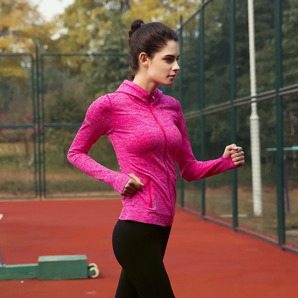 Women's High Elastic Sports Shirts Fitness zipper Long Sleeve Hooded