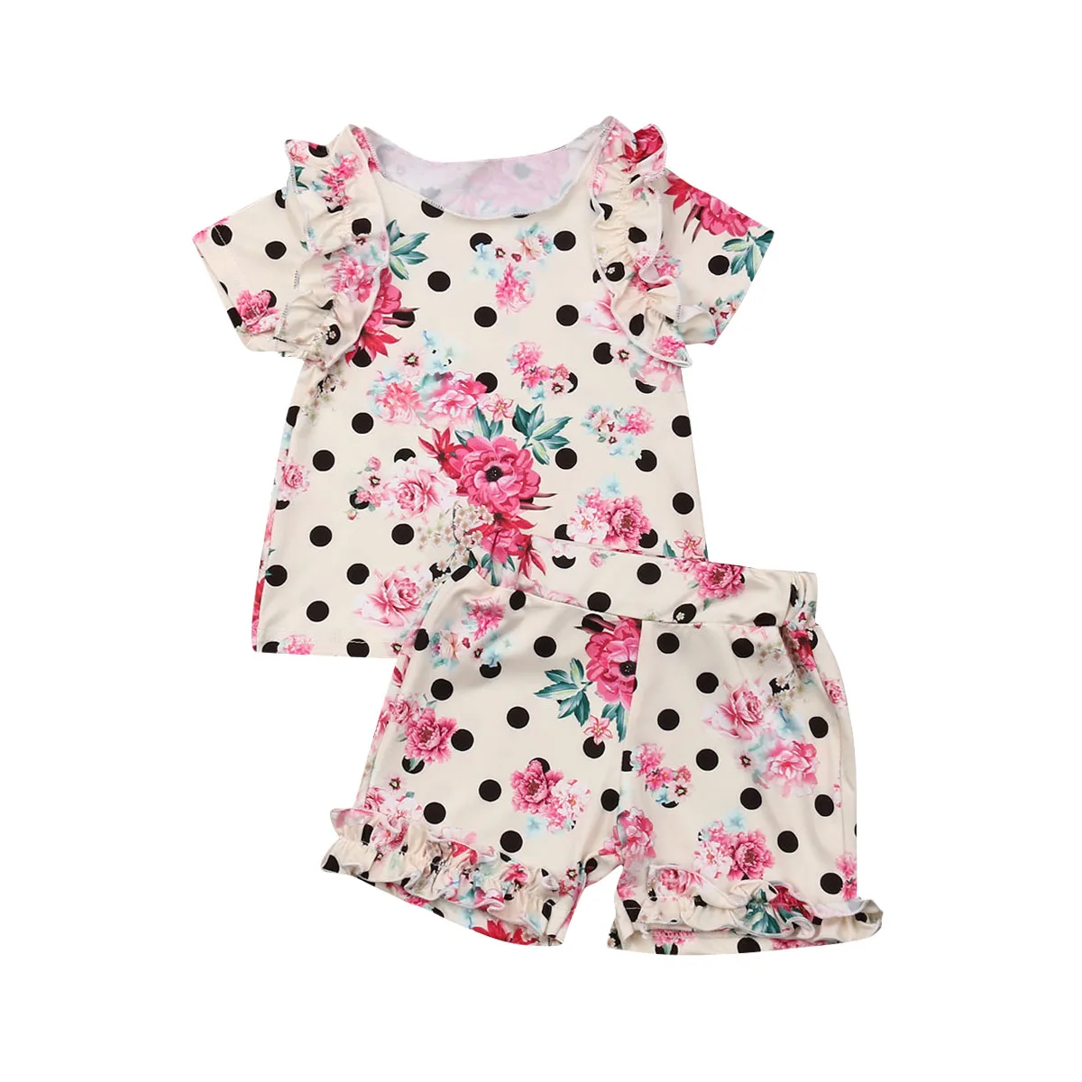 

2PCS Toddler Infant Kids Baby Girl Outfits Romper Flutter Sleeve Top + Ruffle Floral Short Summer Clothes Sets 6M - 4T