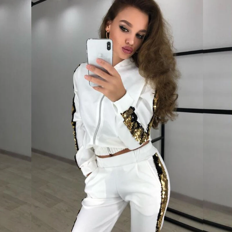 

MisDream Glitter Tracksuit Women Set Autumn Two Piece Set Top And Pants 2 Piece Set Women Outfits Sportswear Ladies Tracksuits