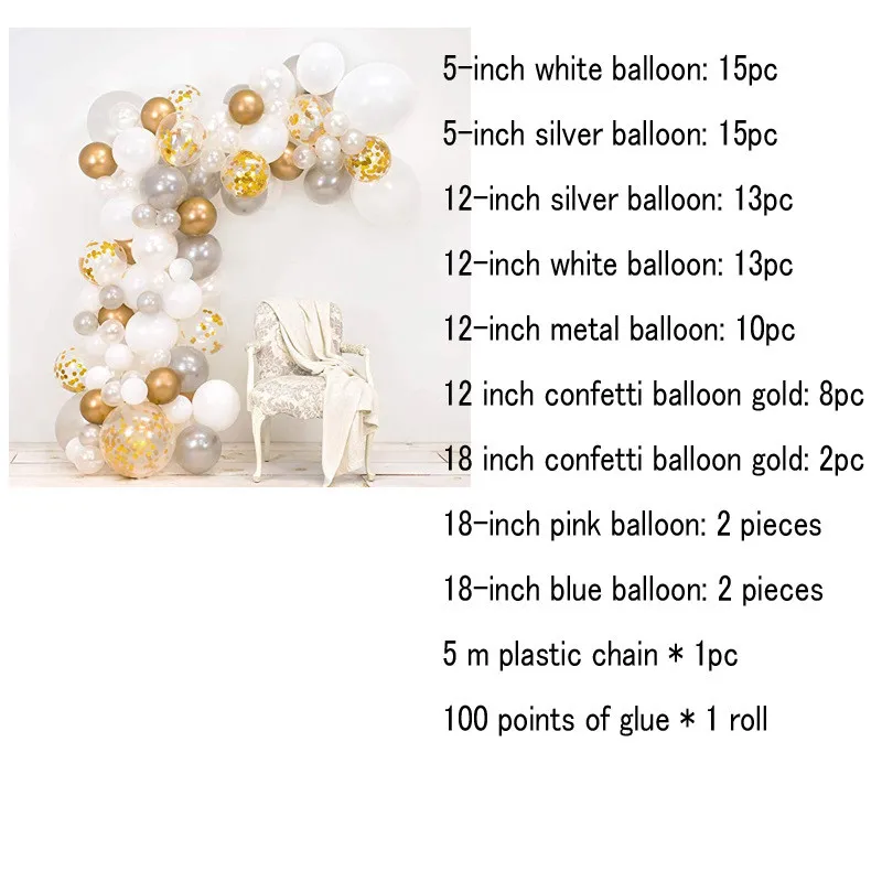 82PCS Silver Gold Latex Balloon For Wedding Party Garland Ballon Chain of Rubber Backdrop Decor Balloon Chain Arch Decoration