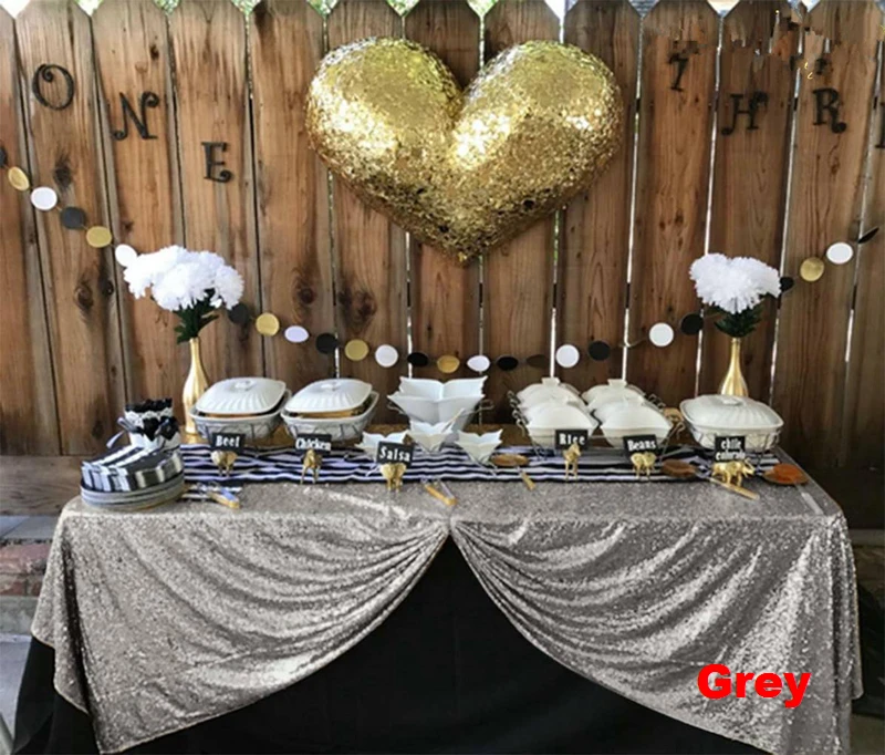 

Grey Sequin Tablecloth 225x330cm Glitter Rectangular Embroidered Bling Table Cloths for Wedding Party Christmas Banquet Decor