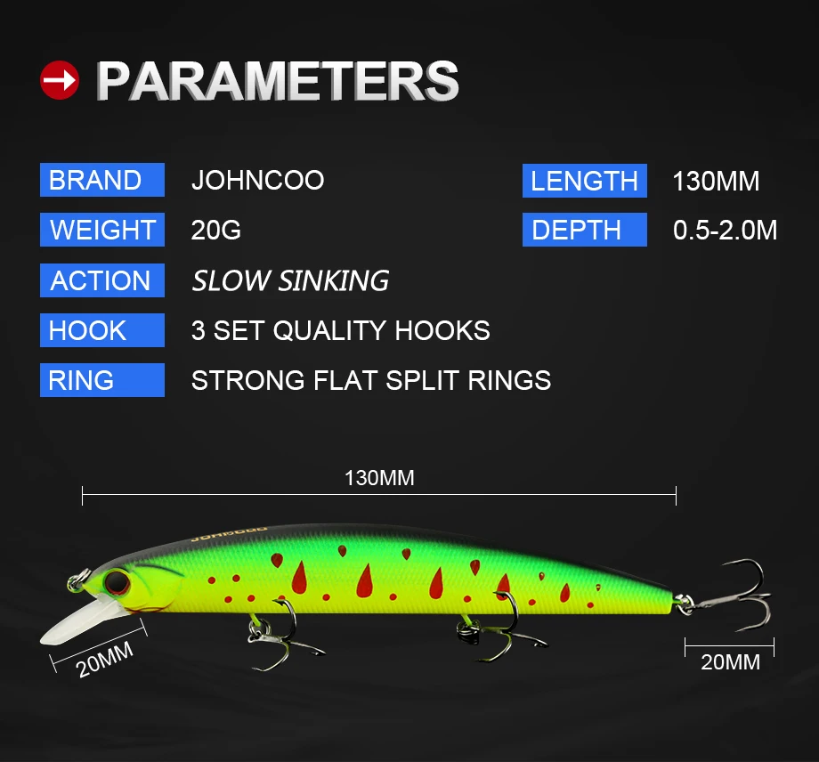 JOHNCOO блесна рыболовная приманка 130 мм 20 г жесткая приманка длиннолитая воблер приманка профессиональная басовая приманка для щуки медленная оседающая на дно приманка
