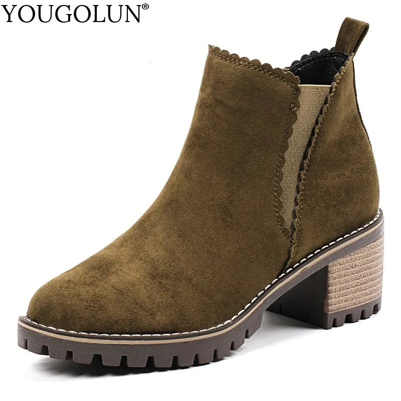 

Thick Heel Ankle Boots Women Spring Autumn Ladies High Heels A255 Fashion Woman Black Apricot Army Green Riding Boots