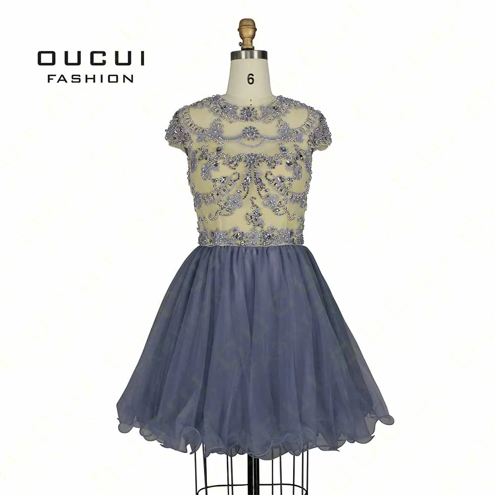 Реальные фотографии Тюль ткань с ручной вышивкой бисером платье для выпускного вечера вечерние элегантные OL102484 vestidos de festa vestido - Цвет: Blue