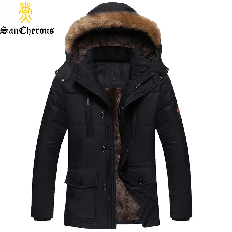 

2019 New Men Fashion Style Outerwear Thick Warm Inside Winter Jacket Fur Collar Detachable Men Parkas