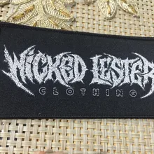 Пользовательские бренд прямоугольник тканые патчи шить на черном фоне белый логотип по-замок значки "злая Лестер" Индивидуальные патч