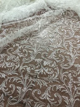 

Nigerian Lace Fabric with glued glitter Jolin-318 French Embroidered lace fabric for party dress