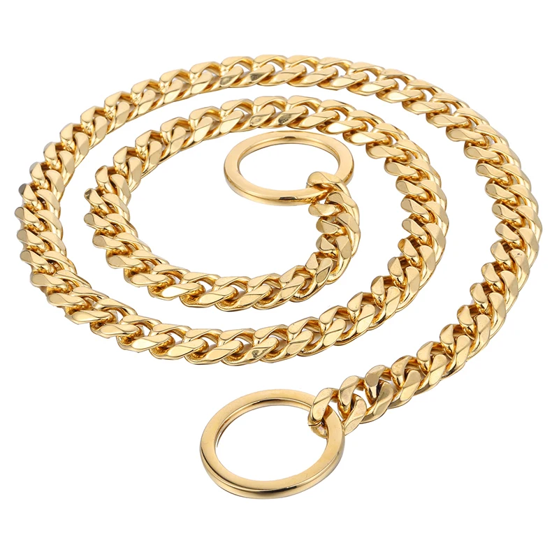 

316L Stainless Steel Dog Chain Gold Cut Curb Cuban Link Collar For Pet Puppy Training Choker Customize Length 18inch 11mm DC05
