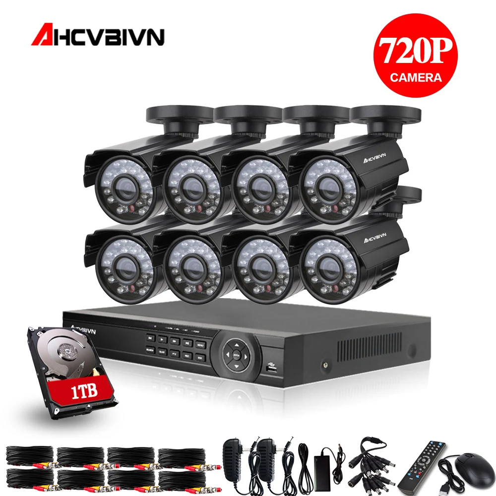  8 canales 1080N HD-TVI DVR Kit de cámara de vigilancia 8x 2000TVL 720 P cámara interior exterior IR