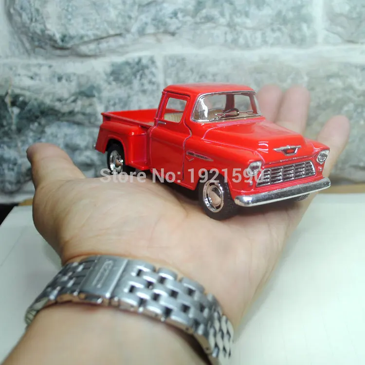 YJ KT 1/32 Scale, игрушки для автомобиля с оттягиванием, США 1955, Chevy Stepside, пикап, литая металлическая модель автомобиля, игрушка для подарка/коллекции/детей