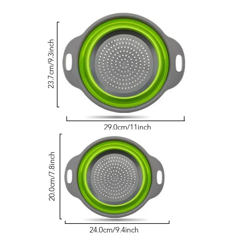 Складной силиконовый дуршлаг и складная сумка для мытья овощей и фруктов микро-перфорированный фильтр и твердая корзина - Цвет: Green 1