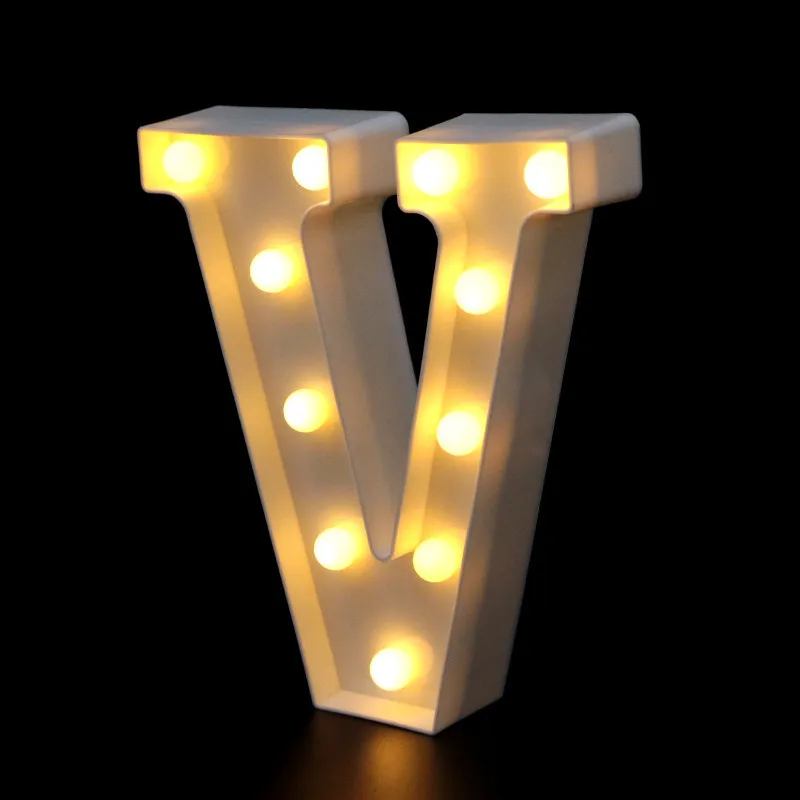 1 шт. 26 букв Белый светодиодный ночной Светильник буквы алфавита лампа для дня рождения Свадебная вечеринка Спальня Настенный декор в форме сердца - Цвет: V