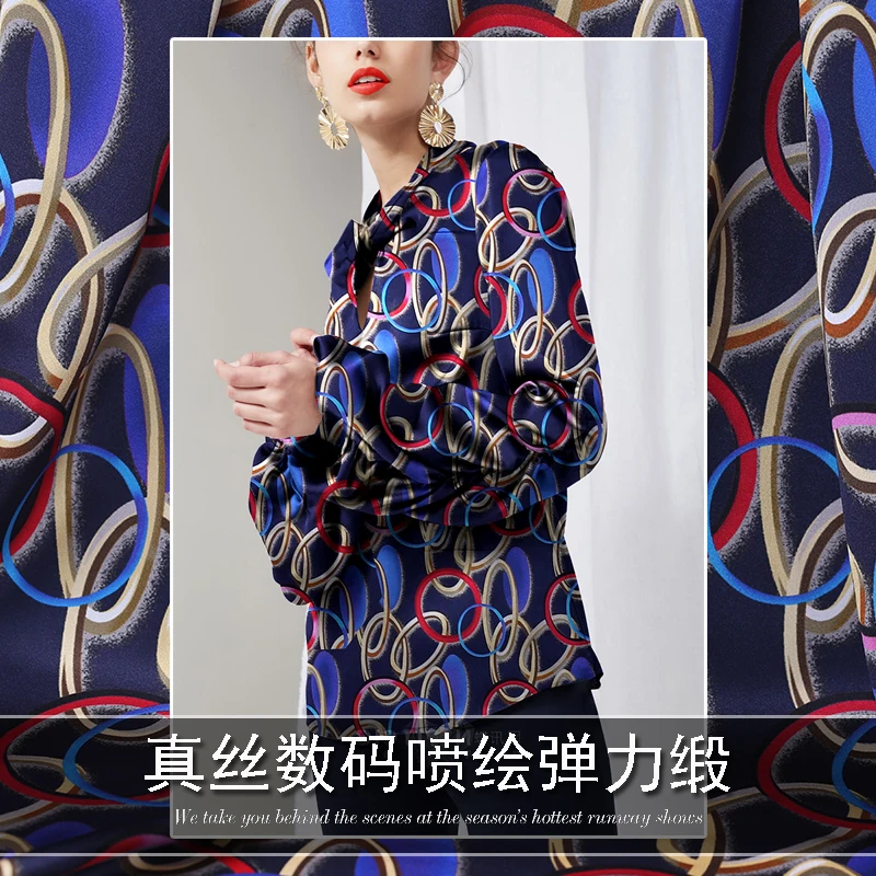 

108cm wide silk stretch satin 19mm circle digital inkjet silk stretch satin fabric high-grade cheongsam dress fabric