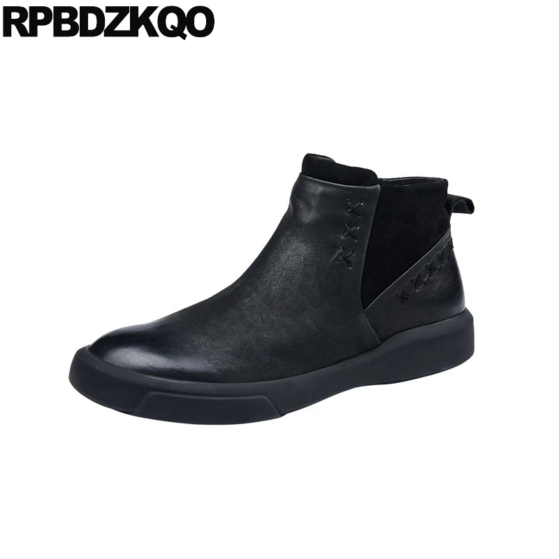 Europea Hombres Cuero Negro Italiano Marrón De Botas Botines Piel Grano Imitación Hecho Genuino Negro Completo Zapatos marrón Mano Otoño Con Cremallera A Invierno t0qq5wS