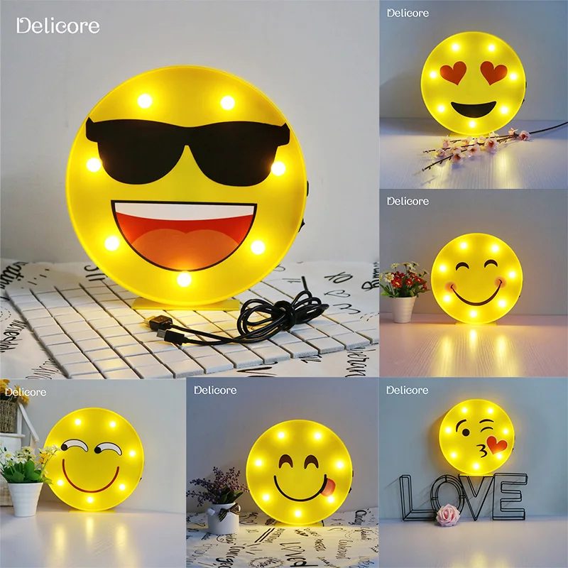 DELICORE Новинка Прохладный лицо Ночник детская спальня комната emoji ночник мини