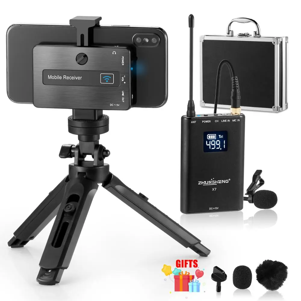 Wireless Lavalier Microphone External lapel Mic with Handle Grip for iphone Camera DSLR Smartphone Android ZHUOSHENG