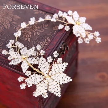 

Flower Pearl Headband Tiara Bride Headbands Hair Jewelry Women Hiarband Pearl Wedding Hair Accessories Bride Headdress