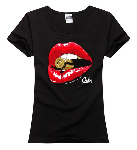 

Fashion T Shirt lady girl women waist slim Hip Hop Cotton crooks lip T-Shirt casual concert dance O Neck top gift