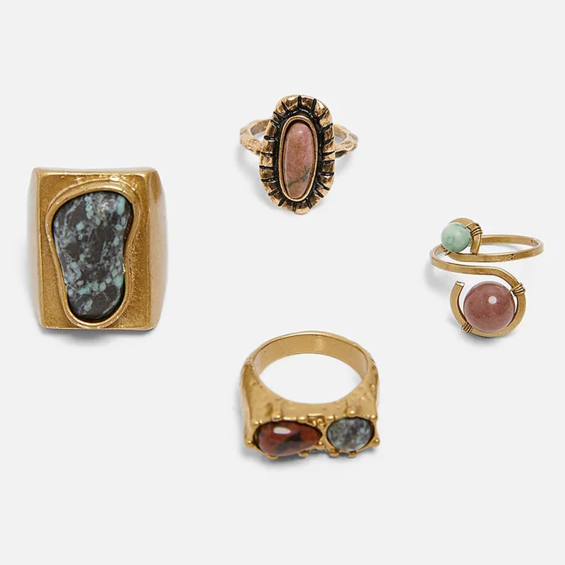 

Miwens 2019 ZA New Arrival Irregular Colorful Stone Metal 4PCS/Set Rings For Girls Handmade Dropshipping Jewelry Vintage A788