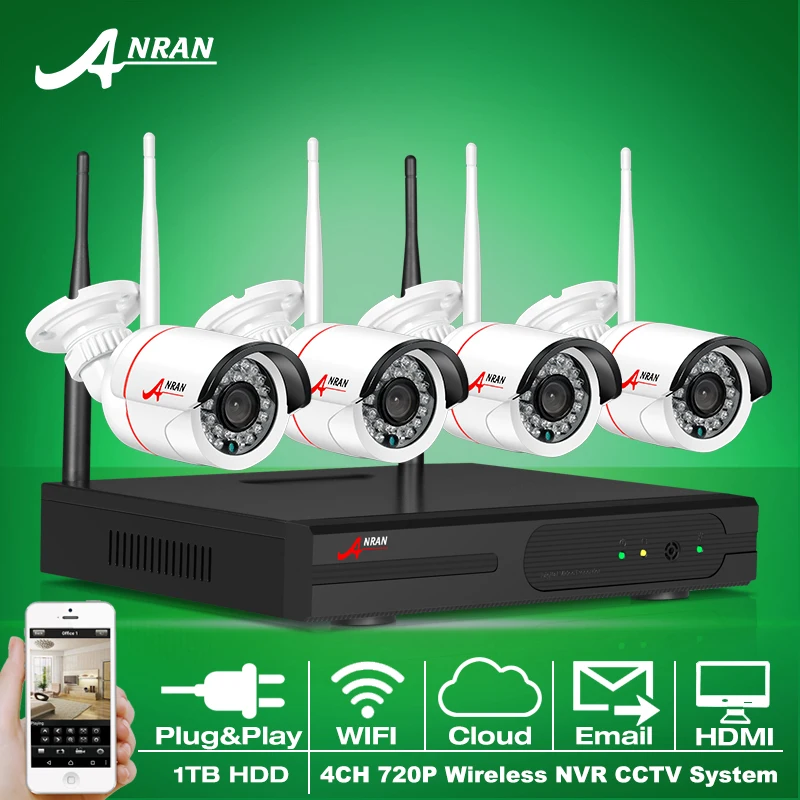  New Listing Anran Plug and Play Wireless NVR Kit P2P 720P HD Outdoor IR Night Vision Security IP Camera WIFI CCTV System 1TB HDD 