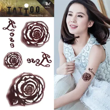 

1pcs Temporary Brown 3D Tattoo Rose Tatttoo Sticker tatuagem tatuaje Body Art for Women