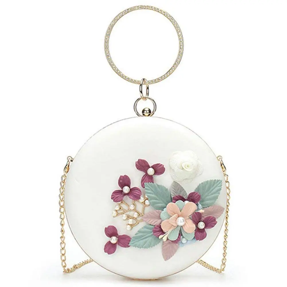 

Round Banquet Party Bag With Hasp Lock Women Bag Day Clutches Ladies Wedding Hand Bag Tote Purse With 3D Flower
