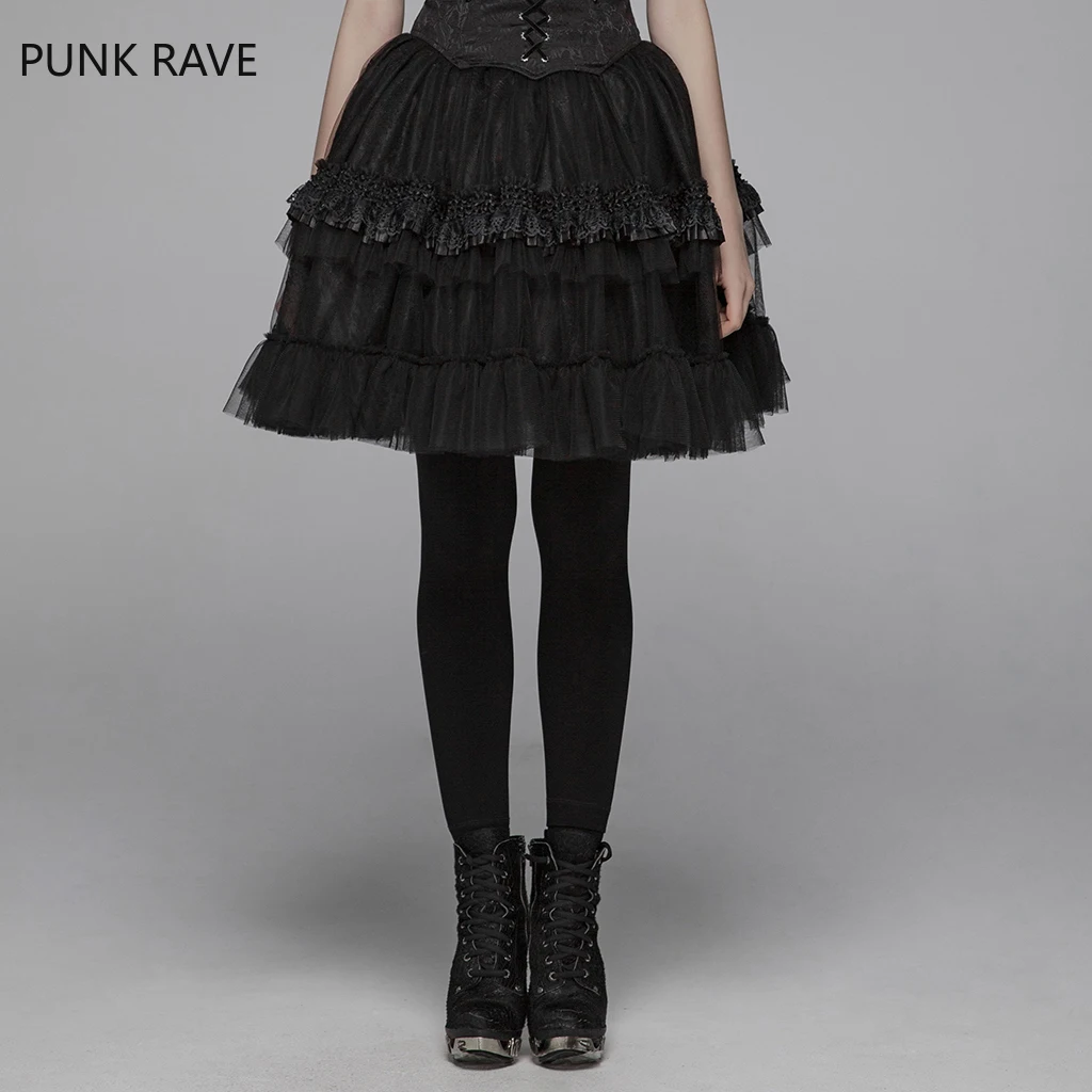 PUNK RAVE Vrouwen Gothic Lolita Korte Half Rok Mesh Stof multi-layer Drukte Avond Party Harajuku Vrouwen Rokken
