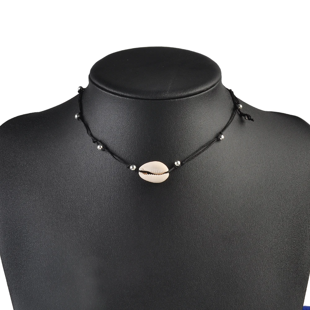

Fashion Natural shell Wax line Chocker necklace Women Handmade beach bohemian chain jewelry