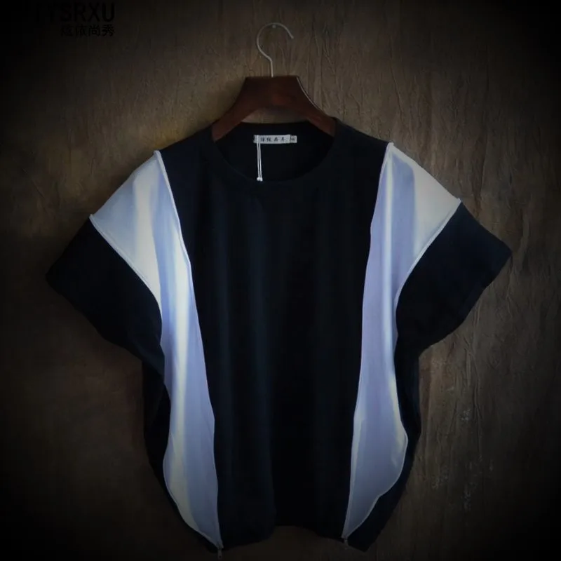 Costumes personality loose plus size batwing shirt o-neck short-sleeve T-shirt two ways zipper costume t-shirt male Costumes personality loose plus size batwing shirt o-neck short-sleeve T-shirt two ways zipper costume t-shirt male
