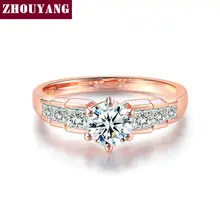 ZHOUYANG, обручальное кольцо для женщин, розовое золото, шесть когтей, кубический цирконий, круглая огранка, для помолвки, вечерние, подарок, модное ювелирное изделие R680