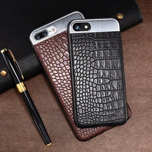 High quality aluminum Crocodile grain leather phone case for iphone 6 6s 7 8 plus X cover