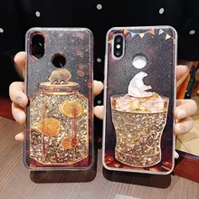 Чехол для Xiaomi mi 5X6X8 F1 9SE, золотой блестящий чехол с изображением медведя Dyna mi c, жидкий зыбучий песок, Подвижный чехол для Red mi Note8 Pro Note5 Note7(China)