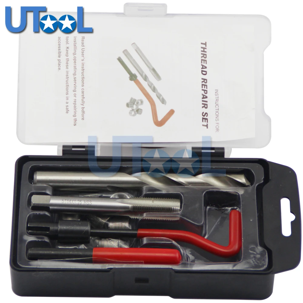 UTOOL 15PCS Thread Repair Tool Kit And Drill Bit Insert Insertion tool M14X1 25