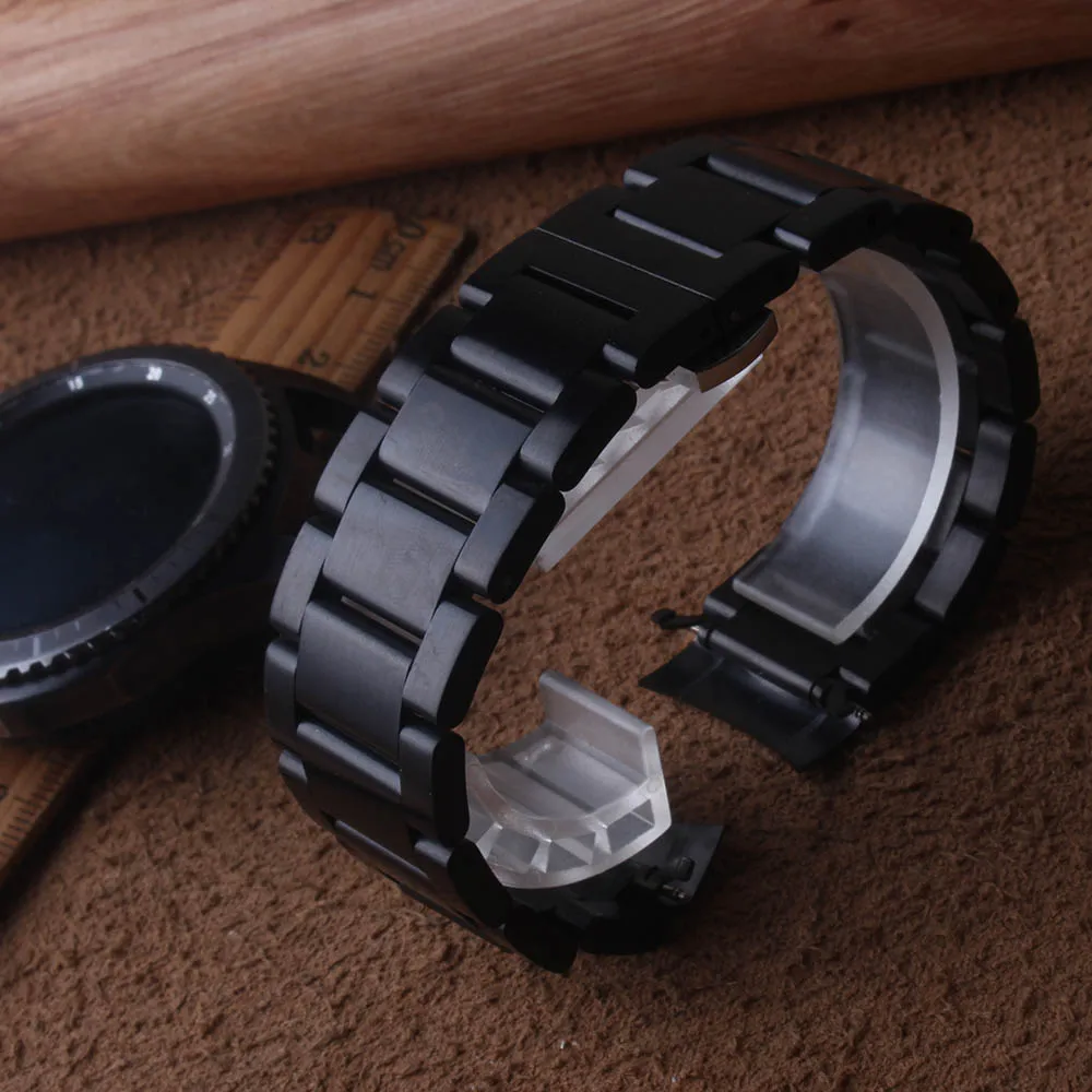 

Stainless Steel Watchband curved ends Black for Samsung Galaxy Watch 46mm SM-R800 Gear S3 Replacement Band Wrist Strap Wristband