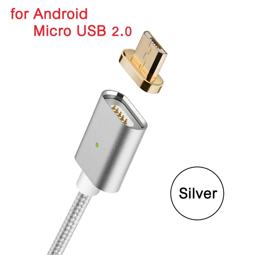 Магнитный телефонный кабель Android type-C Micro USB для Xiaomi 9 Google Pixel 3A huawei P20pro mate 10lite LG G7 Магнитный кабель для зарядки - Цвет: Silver For Micro 2.0