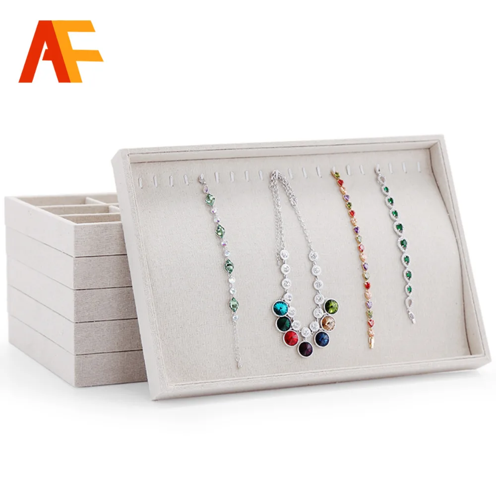New Jewelry Display 6 Differents Style Tray With Linen Jewellery Holder For Rings Necklace