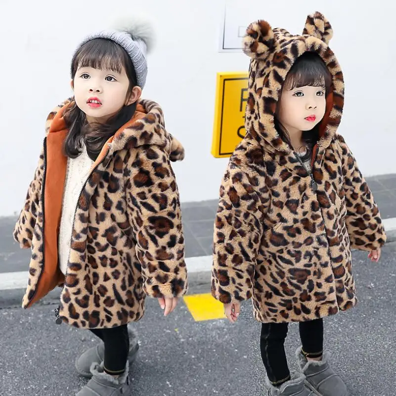 Toddler Baby girls winter Warm Hooded Coat Leopard Outerwea kids Jacket Clothes