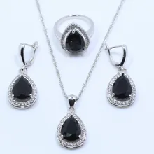 Чёрные фантастические Циркон Белый Циркон 925 пробы серебро Для женщин комплект ювелирных изделий Размеры 6,#7,#8,#9,#10#& Подарочная T75