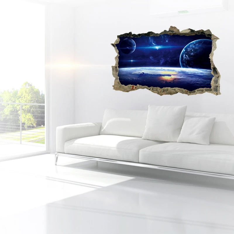 JX-LCLYL 3D Galaxy Stars Planets Universe Space Wall Mural Paper Wall Art Stickers Decor