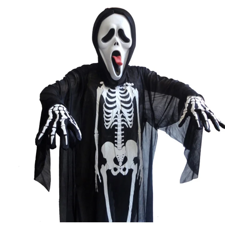 Скелет, череп на Хэллоуин костюм демон дух косплей костюмы взрослые дети карнавал маскарадное Платье Халаты страшная маска