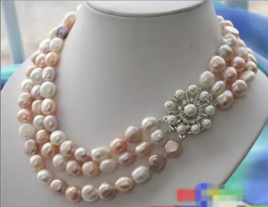

Hot sale new Style >>>>>3ROW 13MM multi color BAROQUE FRESHWATER CULTURED PEARL NECKLACE