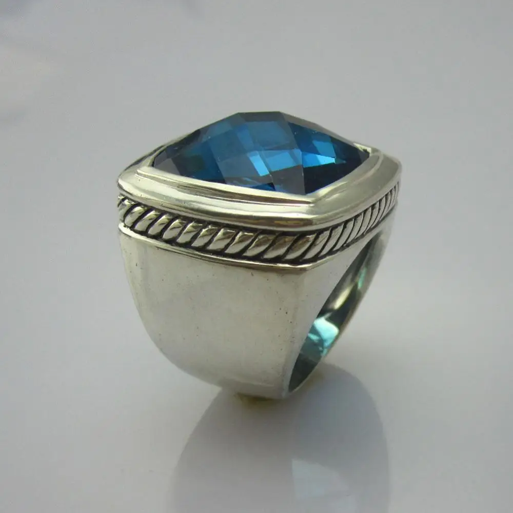 

Solid Sterling Silver Jewelry 20mm Blue Topaz Ring Design Jewelry Amethyst Brand 925 Silver Women Ring Valentine's Day Gifts