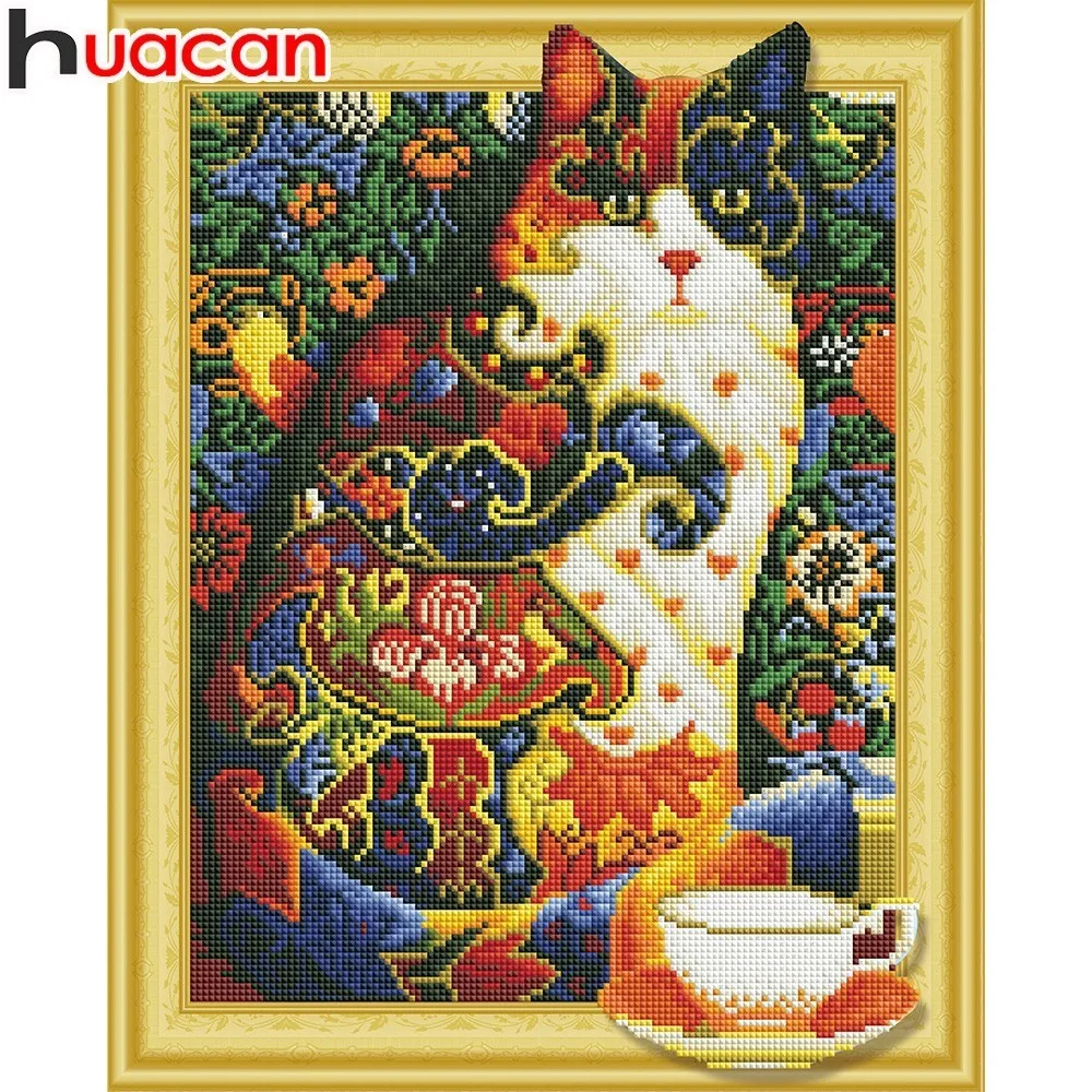 

Huacan 5D Diamond Painting Cats Round Drill Diamond Embroidery Animals Cross Stitch Rhinestones Mosaic Handwork Kit Wall Decor