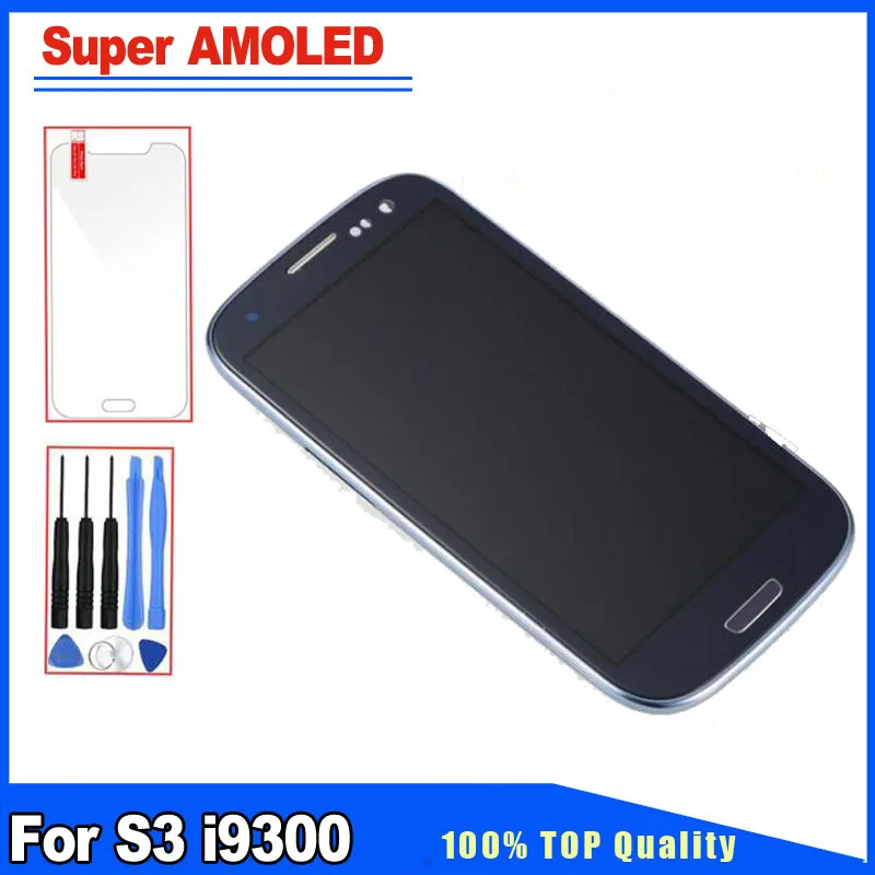 

100% Super AMOLED Quality For Samsung Galaxy S3 i9300 i9301 i9305 LCD Screen Display With Frame Full Assembly White/Blue