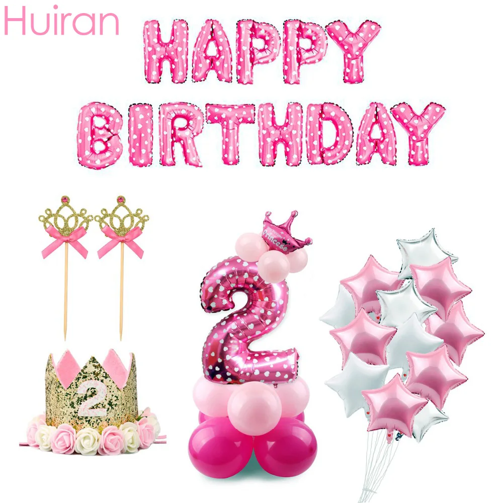 

Huiran 2nd Happy Birthday Balloons 2 Birthday Party Decor Kid Girl Two Year Birthday Latex Baloon Number Ballon Babyshower