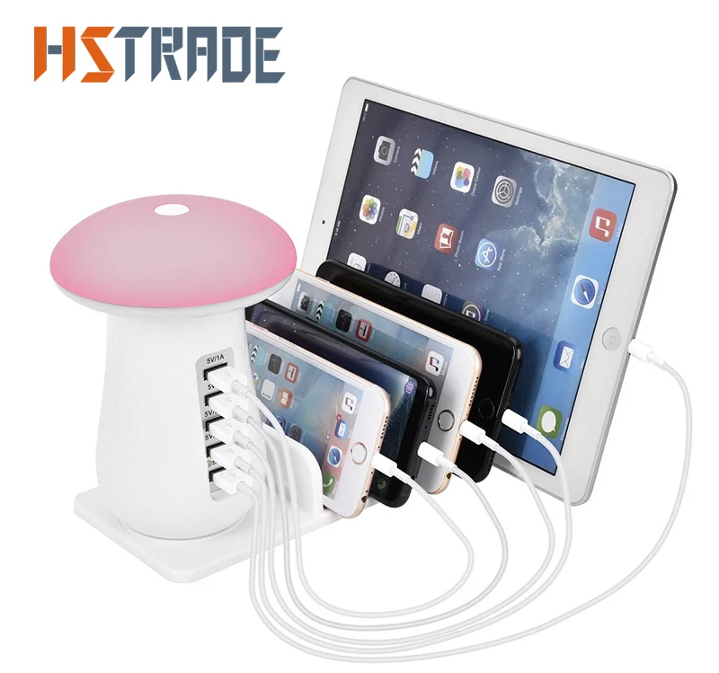 

Multi 5 Port Charging Dock Tablet QC 3.0 Quick Charge Desktop Station Lamp Multiple Usb Fast Phone Charger EU US UK AU Plug Gift
