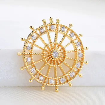 

(180) 2PCS 20MM 24K Gold Color Brass with Zircon Round Boat Rudder Pendants Charms High Quality Diy Jewelry Findings Accessories