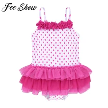 Купальники для девочек, От 3 месяцев до 3 лет, Цельный купальник для маленьких девочек, милый детский купальник в горошек с цветами, розовая юбка, купальный костюм