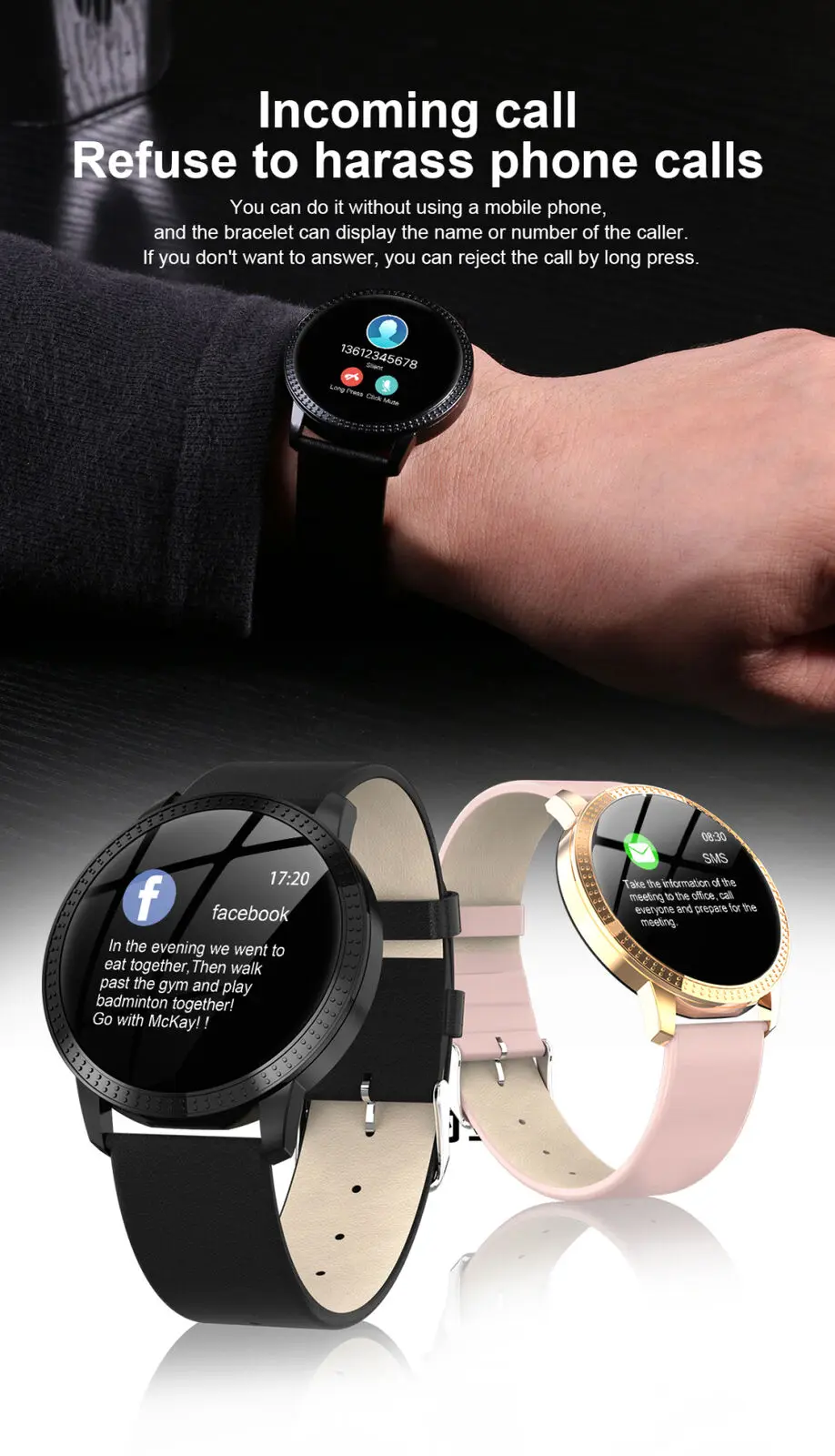 

Fashion Waterproof Smart Watch Fitness Tracker Heart Rate Blood Pressure Tempered Mirror For Android iOS
